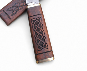 Couteau de cuisine Burraq Ecommerce, fait main, en acier Damas, à lame droite, manche en bois, design celtique, 9 pouces - Product Image 1