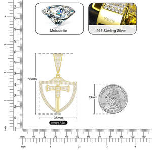 Collier pendentif bouclier épée croix en moissanite pour homme, bijoux hip-hop streetwear, imitation de bijoux - Product Image 5