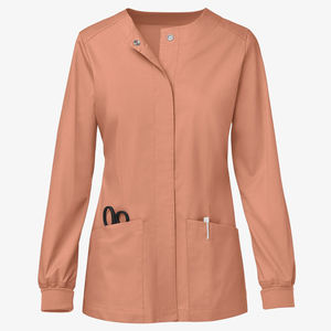 Chaquetas de Enfermería Personalizables OEM con Cierre a Presión, Cuello Redondo, Mangas Largas, Puños Acanalados y Bolsillos con Parches, Venta al Por Mayor - Product Image 3