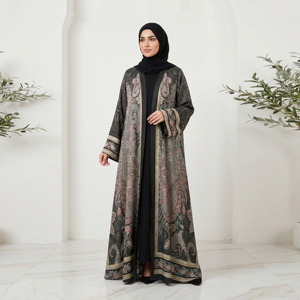 Premium Satin Loose <b>Long</b> Sleeve Solid Open Front Abaya Cardigan Muslim Women's Wedding Evening Party Outerwear - Product Image 1