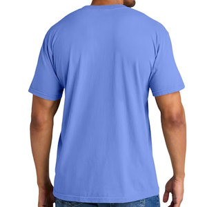 T-shirt pour homme bleu à manches courtes, col rond, coupe classique, couleur unie, jersey décontracté en coton, avec poche - Product Image 3