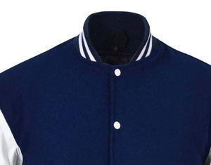 Blouson universitaire personnalisé OEM pour homme, en laine, grande taille, col mandarin, manches en cuir, respirant, vente en gros, vêtements vierges - Product Image 4