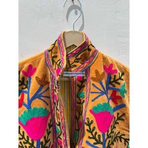 Veste matelassée en velours de coton tricoté brodé pour femme, col mandarin, manches longues, motif floral d'automne - Product Image 5