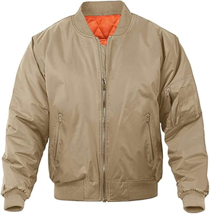 Blouson bomber kaki pour homme, coupe classique, fermeture éclair, vêtement décontracté pour l'automne, coupe-vent, coque en polyester, couleur unie, col rabattable - Product Image 1