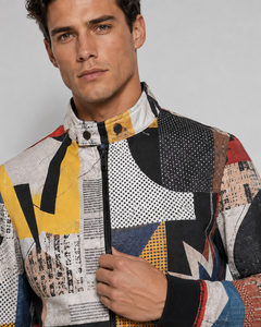 <b>Men's</b> Patchwork Bomber <b>Jacket</b> Stand Collar Zipper Closure Casual Style Polyester Cotton Blend Autumn Wear Bomber <b>Jacket</b> - Product Image 5
