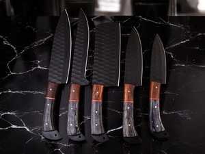 Handmade Stainless Steel <b>Knife</b> <b>Set</b> -5 Pcs Kitchen <b>Knife</b> <b>Set</b> With Leather Roll Bag With Wood Handle 100% High Quality - Product Image 3