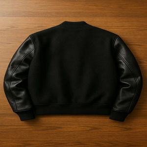 Veste de baseball noire personnalisée pour homme avec manches en cuir noir • Style Letterman personnalisé - Product Image 2