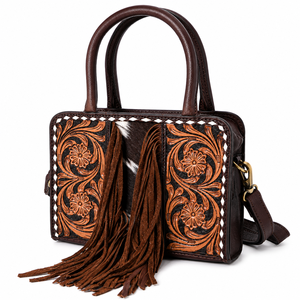 Sac fourre-tout pour femme en cuir véritable de vachette à poils, fait main, style western avec franges, sac à bandoulière, sac de voyage et de bureau - Product Image 1