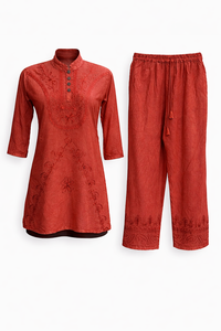 Conjunto de Dos Piezas de Viscosa Bordada para Mujer, Top y Pantalones Casuales, Fabricante - Product Image 2