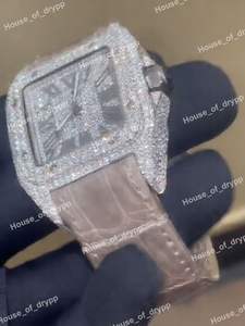 Reloj Unisex de Moda Hip-Hop con Diamantes Moissanite, Caja Cuadrada de Acero Inoxidable, Correa de Cuero, Cierre con Números Romanos - Product Image 2