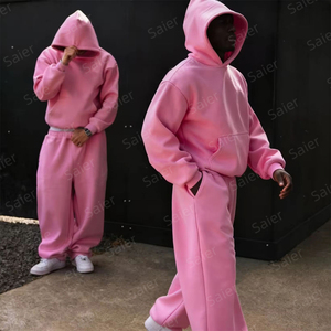 Ensemble de survêtements streetwear pour hommes avec impression en relief, comprenant un sweat à capuche court et ample et un pantalon de survêtement, en molleton personnalisé, style jogging et survêtement de sport - Product Image 5