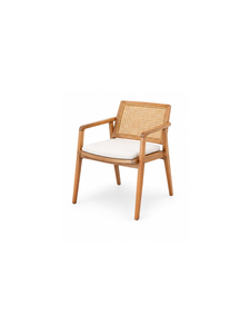 Modern Solid Wood Armchair with Cane Backrest and White Cushion Scandinavian Style Accent <b>Chair</b> for Home Living <b>Room</b> Furniture - Product Image 5