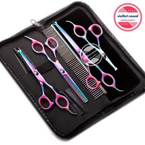 Ciseaux de toilettage en acier inoxydable pour animaux de compagnie, matériel de qualité supérieure, à bords tranchants, avec peigne, ensemble de 5 pièces, nouveauté - Product Image 1