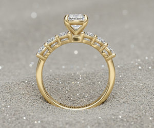 Anillo de Compromiso con Diamante Creado en Laboratorio, Estilo Vintage, con Certificado, Engaste de Garras, Corte Ovalado, Cinco Diamantes Laterales, Oro, OEM, ODM - Product Image 3