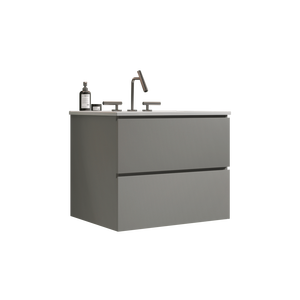 TIA 24\" <b>Wall</b> Mount Space Grey Bathroom Vanity with Large Storage Ceramic Sink and Three Faucet Holes <b>Floating</b> Bathroom Vanity - Product Image 4