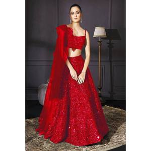 Lehenga Choli de Diseño Artesanal con Corte en A para Fiestas, con Bordado de Lentejuelas en Toda la Prenda y Cintura Impero - Product Image 2