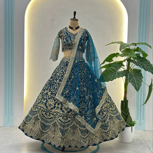 Lehenga Choli de Elegancia Real con Bordado Intrincado, Tonos Ricos, Material de Red de Mariposa Reciclada - Diseño Tradicional para Bodas y Fiestas - Product Image 1