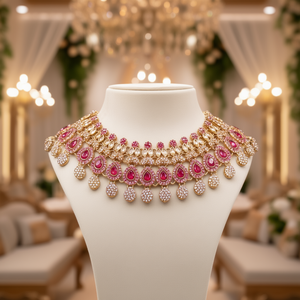 Collar de Gargantilla con Diseño de Perlas de Rubí, Diamantes de Imitación y Cristales, Patrón de Gota de Agua, Dorado, Elegante y Moderno, para Regalo de Boda - Product Image 3