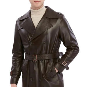 Abrigo de Cuero Genuino Personalizable de Lujo para Hombre - Abrigo de Invierno Elegante y Formal para Empresas, Corte Entallado, con Botones de Cuerno - Product Image 6