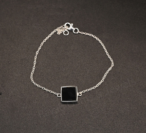 Best Selling 925 Silver Chain Black Onyx <b>Gemstone</b> 12mm Square Shape Bezel Setting Rhodium Plated Minimalist <b>Bracelet</b> For Women's - Product Image 3