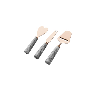 Luxury 3-Piece Rose Gold Stainless Steel <b>Cheese</b> <b>Knife</b> <b>Set</b> With Elegant White Marble Handles Premium Kitchen Serving Tools - Product Image 1