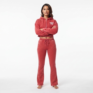 Women's <b>Red</b> Fleece Hoodie And Wide Leg Jogger With Side Pockets Full Zip Crop <b>Top</b> <b>Long</b> <b>Sleeve</b> Casual Wear Two Piece - Product Image 4