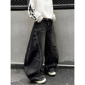 Pantalones Vaqueros Rectos de Gran Tamaño para Hombre, Estilo Urbano Vintage, Corte Holgado, Lavado, para Todas las Temporadas - Product Image 4