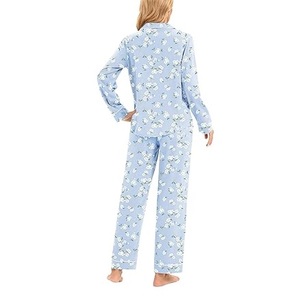 Women's Sleepwear Set for Summer Glossy Satin Comfortable Long Sleeve Cardigan Turn-<b>Down</b> Collar Animal Print Front <b>Pants</b> Bamboo - Product Image 6