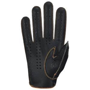 Guantes de Conducción de Cuero Negro con Palma Perforada y Costuras Amarillas, Guantes de Karting de Alta Calidad con Tela Resistente al Fuego - Product Image 1