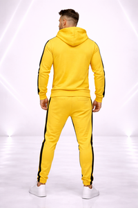 Ensemble de survêtement jaune pour homme, sweat à capuche et pantalon de jogging, logo personnalisé, vêtements de sport, rayures noires, streetwear, vente en gros - Product Image 6