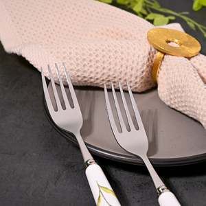 Ceramic & Steel Sunray Floral <b>Forks</b> (Set of 2) Kids Friendly Stainless Steel Handle for Dinner Fruit Food in Restaurant Use - Product Image 4