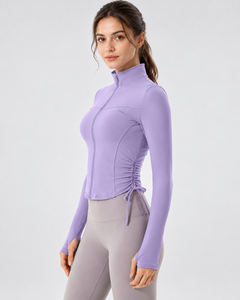 Top Deportivo de Manga Larga con Cuello Alto y Cremallera para Mujer, Color Morado, Ajuste Delgado, Tejido de Punto, Spandex, Poliéster, Secado Rápido, Ropa Deportiva - Product Image 4