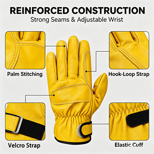 Guantes de Trabajo de Cuero de Cabra de Primera Calidad, Resistentes al Fuego, con Correa de Muñeca Ajustable, Suaves y Flexibles, para Seguridad en Exteriores - Product Image 5