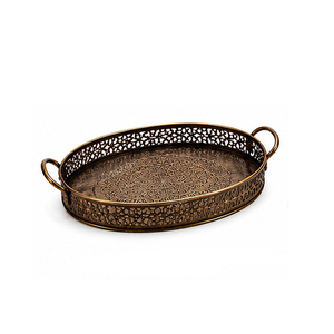 Oval Brass Serving <b>Tray</b> <b>Handles</b> Elegant Eco-Friendly Handmade Modern Design Commercial Grade Dishwasher Safe Residential Use - Product Image 3