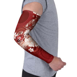 Manguitos de compresión unisex de manga larga con protección solar UPF50+ de seda helada, estampado de camuflaje rojo sólido por sublimación. - Product Image 3