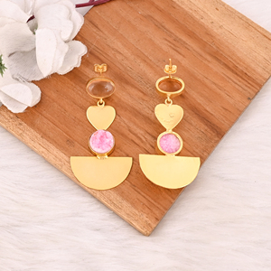 Elegantes Pendientes de Cuarzo Champán Hidro y Druzy Rosa con Engaste de Latón Bañado en Oro, Joyería Artesanal de Piedras Preciosas para Mujer - Product Image 5