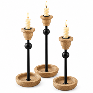 Handcrafted Wooden <b>Black</b> Metal Candle <b>Holder</b> Set Taper <b>Candlestick</b> Stand Table Centerpiece Modern Farmhouse Home Decor Wholesale - Product Image 1