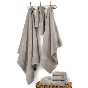Serviette de bain en coton pur texturé nid d'abeille de haute qualité, faible peluchage, résistante à la décoloration, couleur unie, pour salle de bain et usage domestique - Product Image 1