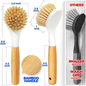 Set di 3 Spazzole per Pulizia Cucina con Setole Resistenti e Manico in Bambù per Pulire Pentole, Lavello, Fornello e Padella - Product Image 3