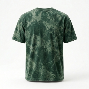 Men's Tie-Dye Short Sleeve T-Shirt Regular Fit O-Neck Casual Knitted Cotton Green Patterned Top - Product Image 2