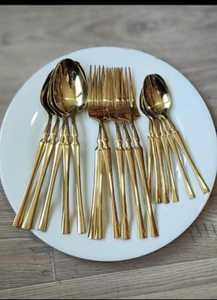 Ensemble de couverts dorés en laiton, couteau, fourchette, cuillère et repose-baguettes en acier inoxydable, style coréen et asiatique, pour la table - Product Image 5