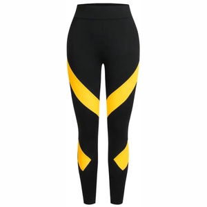 <b>Black</b> Yellow Color Blocking Yoga Set Crop <b>Top</b> High Waist Leggings Two Piece Seamless Spandex Polyester Workout Wear - Product Image 3