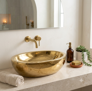 Lavabo Ovalado de Latón Pulido para Baño con Interior Dorado Liso y Elegante Forma Redonda para Hoteles de Lujo y Spas, Venta al Por Mayor para Exportación - Product Image 3