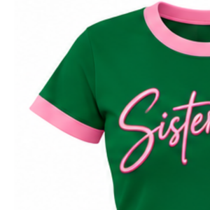  Camiseta gráfica verde para mujer de Sisterhood, camiseta informal de manga corta con cuello redondo y diseño de letras Sisterhood, camiseta de moda para hermandades - Product Image 4