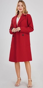 Women's <b>Red</b> <b>Wool</b> Long Trench Coat Double Breasted Notched Collar Full Sleeve Elegant Winter Outerwear Keep Warm Solid Color - Product Image 4