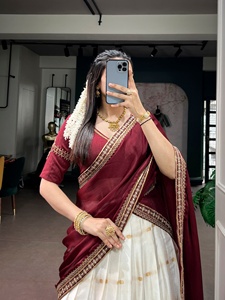 <b>Women</b> White And Maroon Silk <b>Lehenga</b> Choli With Gold Border For Traditional Indian Pakistani Wedding Wear - Product Image 6