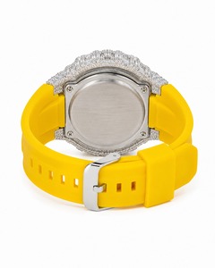 Luxury Women's Digital <b>Watch</b> With Rhinestone Accents Stainless Steel Case Yellow Silicone Band - Product Image 4