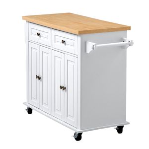 Carrello da Cucina con Isola e Spazio di Archiviazione, Larghezza 43,7 Pollici, Carrello Mobile con Ruote Girevoli, 2 Cassetti, Armadietto in Metallo e Legno - Product Image 1
