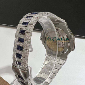 High Quality Luxury Quartz <b>Watch</b> Stainless Steel Blue Gemstone Bezel Diamond <b>Iced</b> <b>Out</b> Analog Fashionable and Timeless Design - Product Image 5