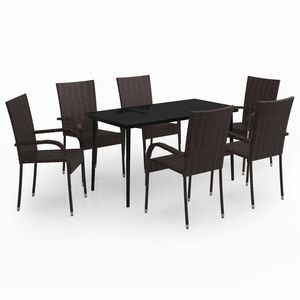 Set da Pranzo da Giardino Marrone per 6 Persone, Struttura in Metallo Resistente alle Intemperie, Arredamento da Esterno dal Design Contemporaneo - Product Image 2